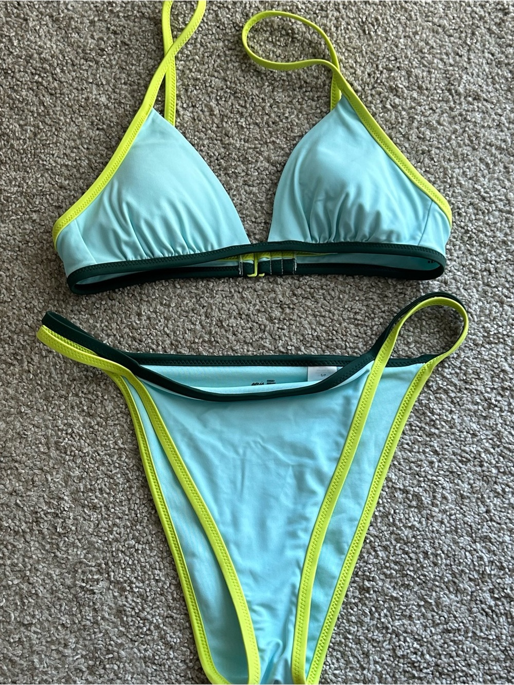 aerie Light Aqua Bikini with Green Trim